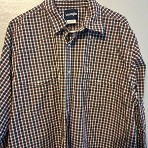 Wrangler Pearl Snap Western Long Sleeve Shirt Mens 2X XXL Check Blue Red MWR231M
